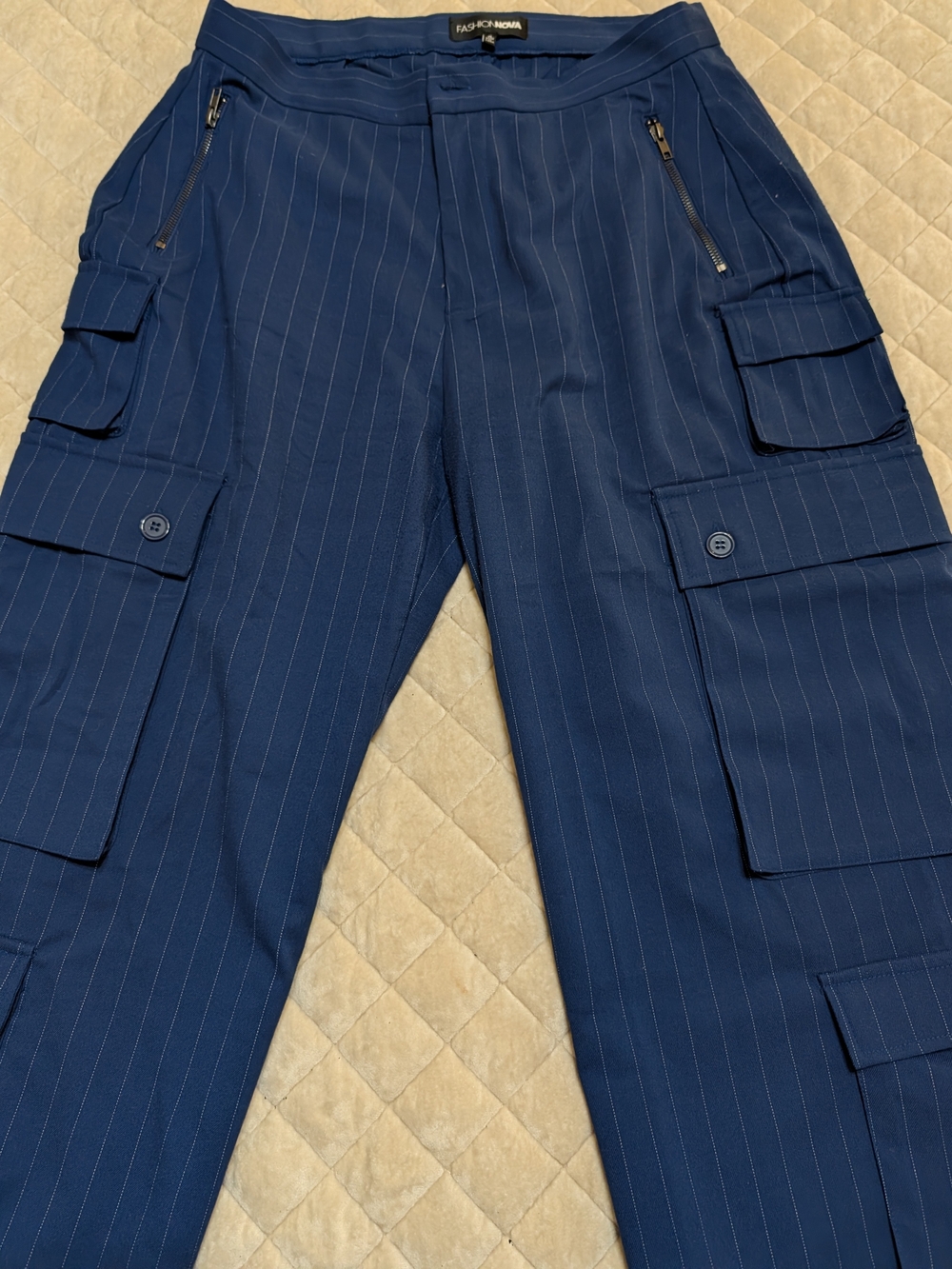 FASHION NOVA Men’s Navy Pinstripe Cargo Pants